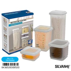 Set de 4 botes de cocina hermetico silva