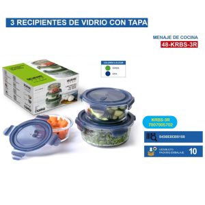 3 Recipientes De Vidrio Con Tapa