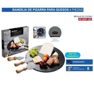 Bandeja de pizarra redonda c/3 cubiertos